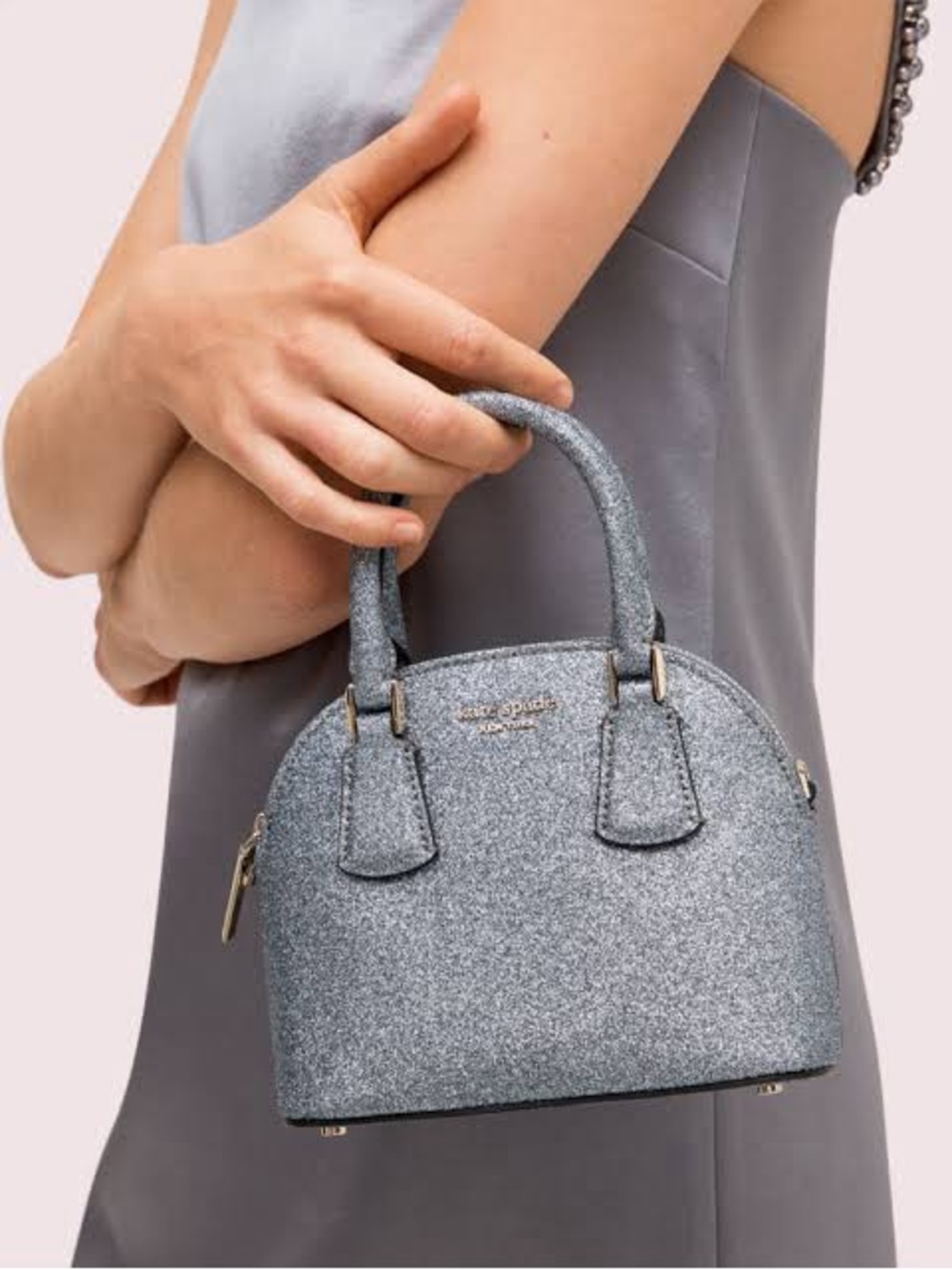 NWT Kate Spade Sylvia Glitter Mini Dome Satchel in Moonglow